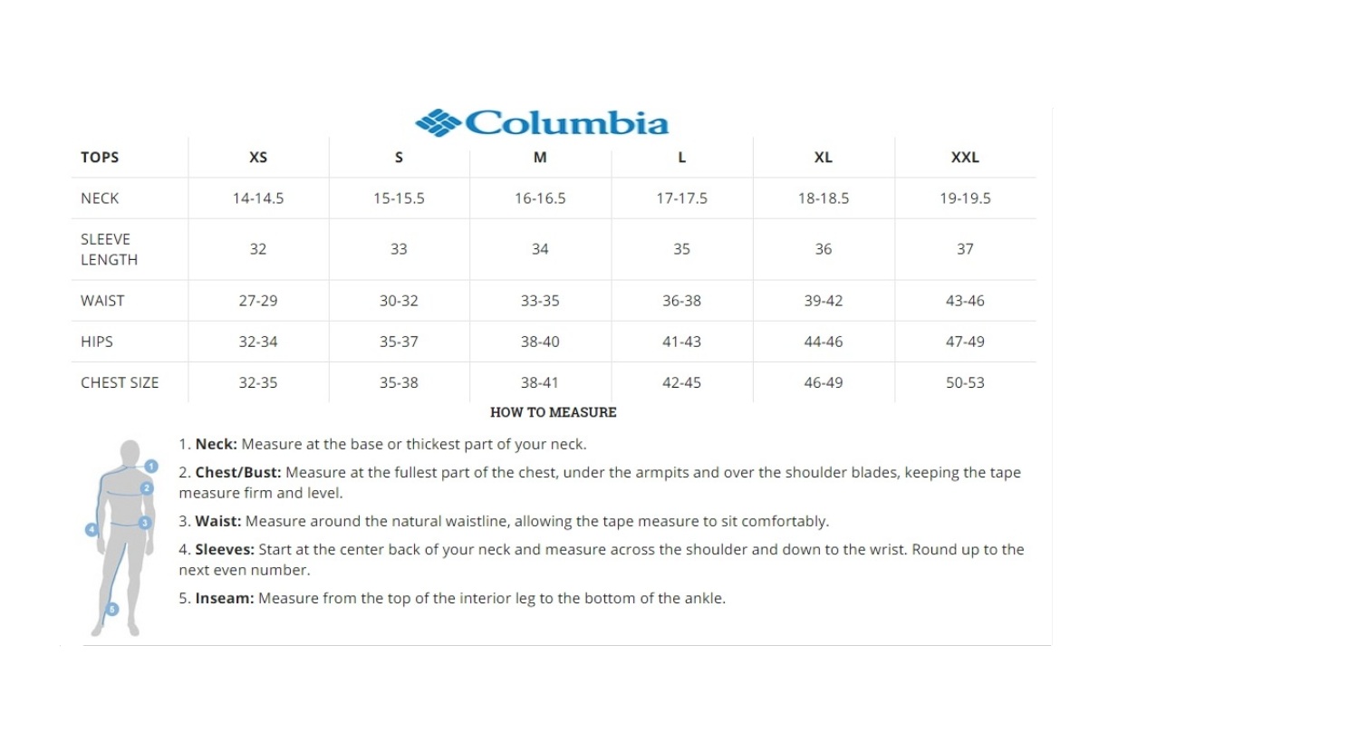 Columbia Mens Jacket Size Chart